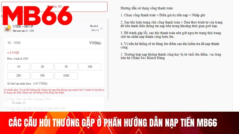 Các câu hỏi thường gặp ở phần hướng dẫn nạp tiền MB66